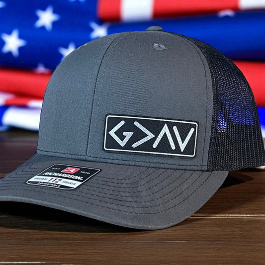 God Is Greater Than The Highs And Lows Christian SnapBack Leather Patch Hat Blk/Silv Side - Hollow Point Society - Patch Hat