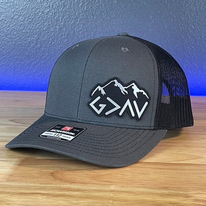 God Is Greater Than The Highs And Lows Christian SnapBack Leather Patch Hat Blk/Silv Side Outline - Hollow Point Society - Patch Hat