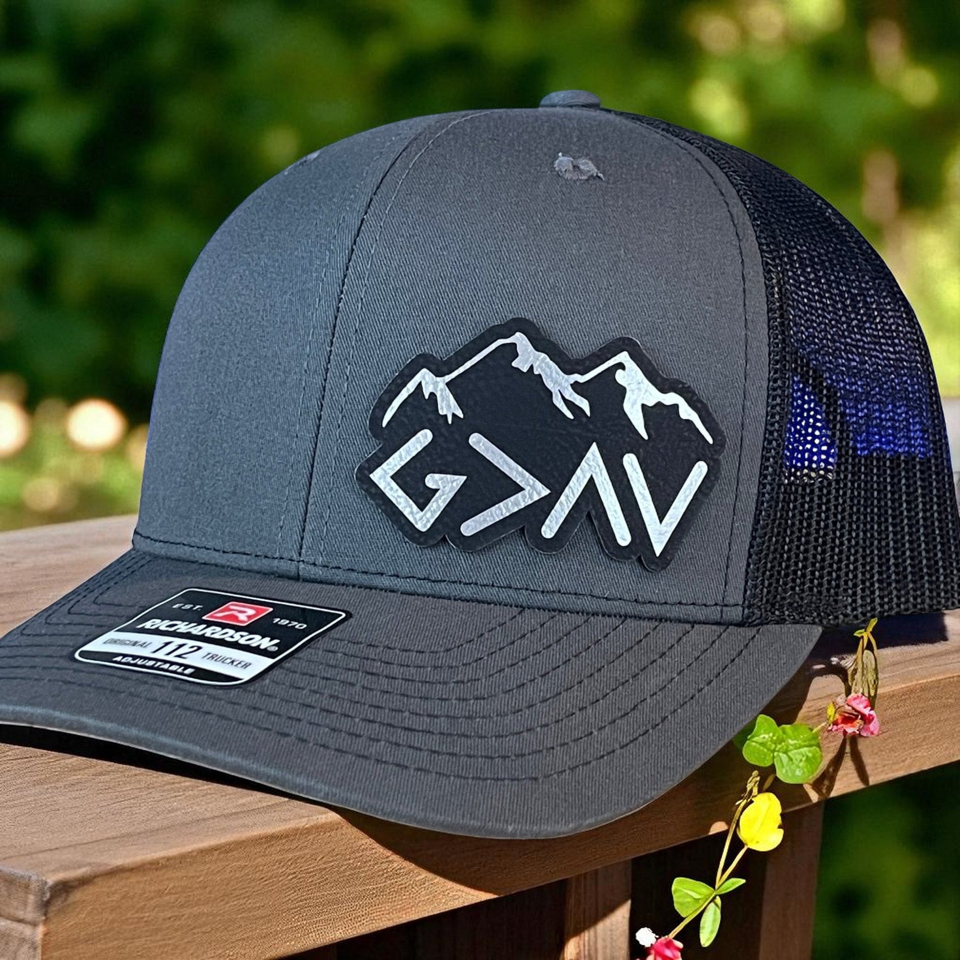 God Is Greater Than The Highs And Lows Christian SnapBack Leather Patch Hat Blk/Silv Side Outline - Hollow Point Society - Patch Hat