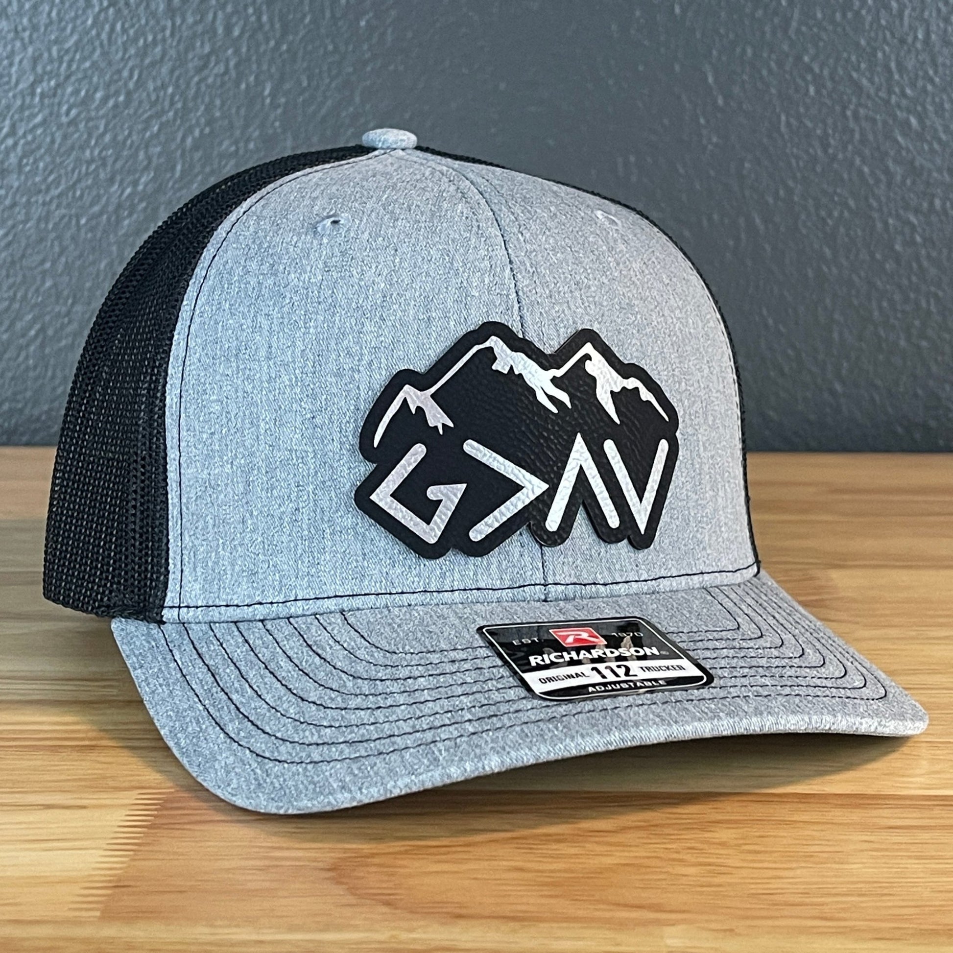 God Is Greater Than The Highs And Lows Christian SnapBack Leather Patch Hat Outline Blk/Silv - Hollow Point Society - Patch Hat