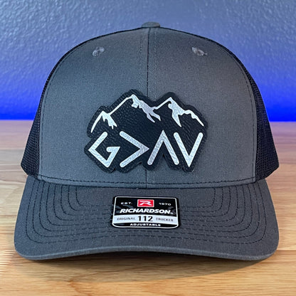 God Is Greater Than The Highs And Lows Christian SnapBack Leather Patch Hat Outline Blk/Silv - Hollow Point Society - Patch Hat