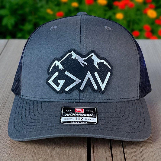 God Is Greater Than The Highs And Lows Christian SnapBack Leather Patch Hat Outline Blk/Silv - Hollow Point Society - Patch Hat