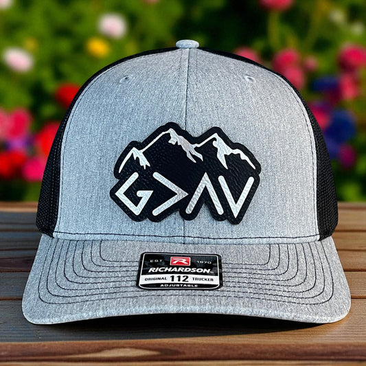 God Is Greater Than The Highs And Lows Christian SnapBack Leather Patch Hat Outline Blk/Silv - Hollow Point Society - Patch Hat