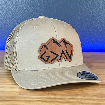 God Is Greater Than The Highs And Lows Christian SnapBack Leather Patch Hat Rawhide Outline - Hollow Point Society - Patch Hat