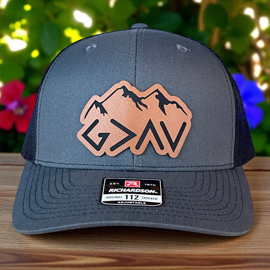 God Is Greater Than The Highs And Lows Christian SnapBack Leather Patch Hat Rawhide Outline - Hollow Point Society - Patch Hat
