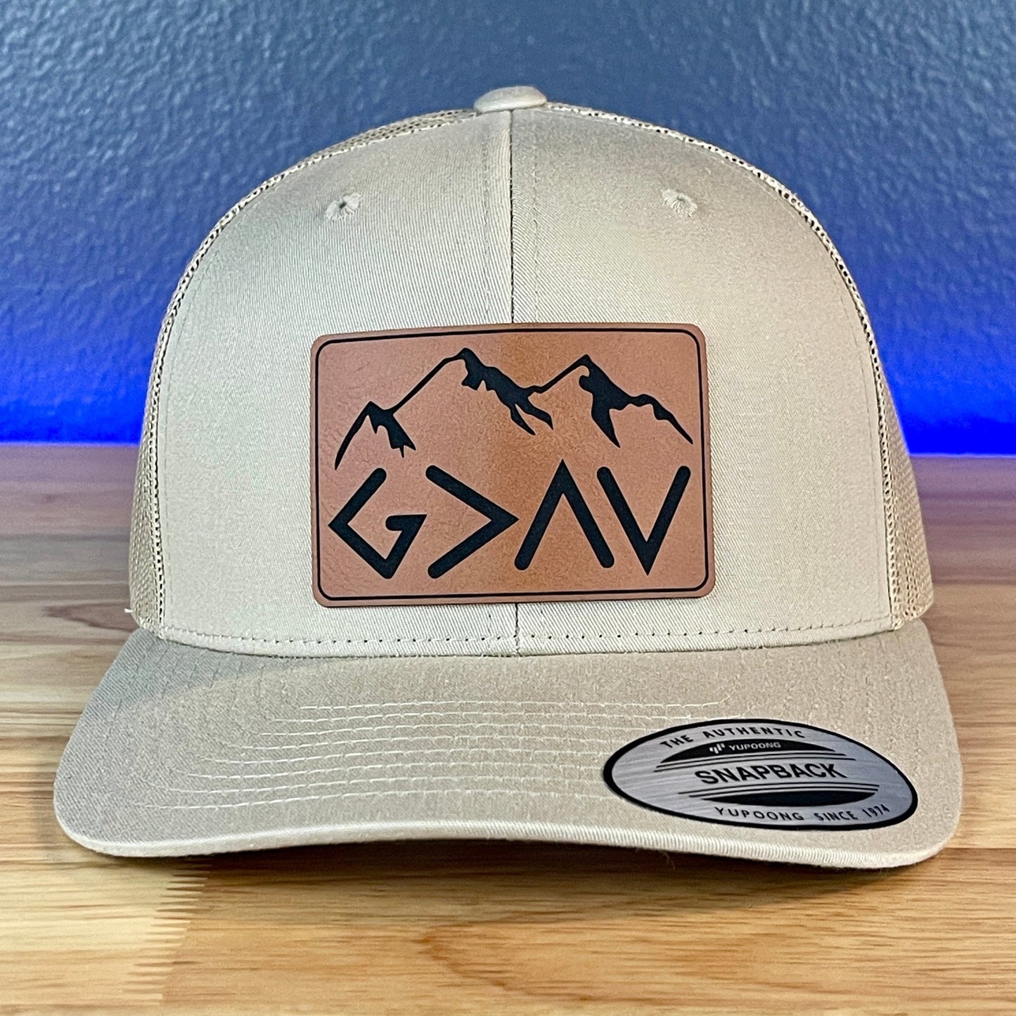 God Is Greater Than The Highs And Lows Christian SnapBack Leather Patch Hat Rawhide Rectangular - Hollow Point Society - Patch Hat