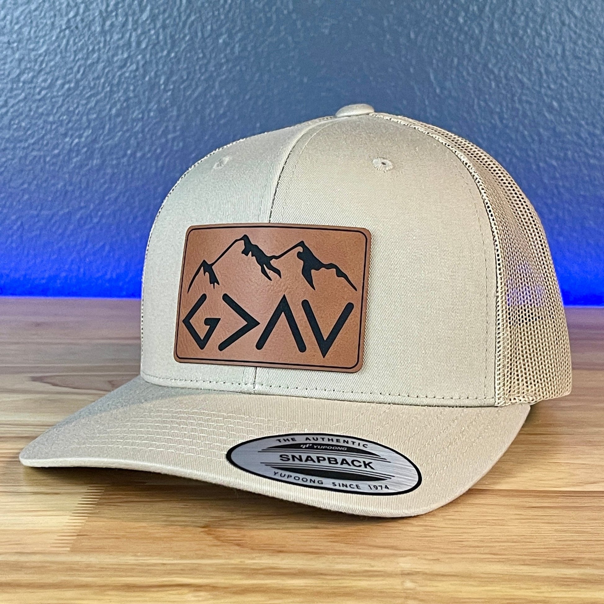 God Is Greater Than The Highs And Lows Christian SnapBack Leather Patch Hat Rawhide Rectangular - Hollow Point Society - Patch Hat