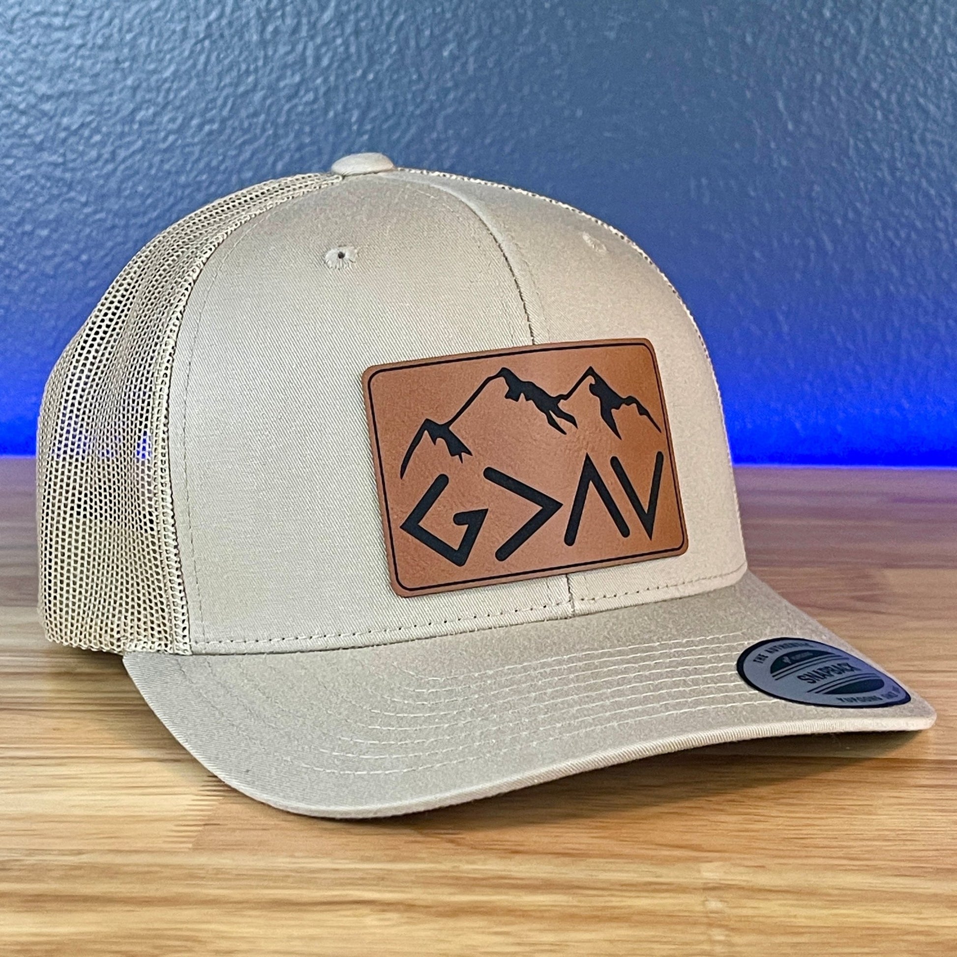 God Is Greater Than The Highs And Lows Christian SnapBack Leather Patch Hat Rawhide Rectangular - Hollow Point Society - Patch Hat