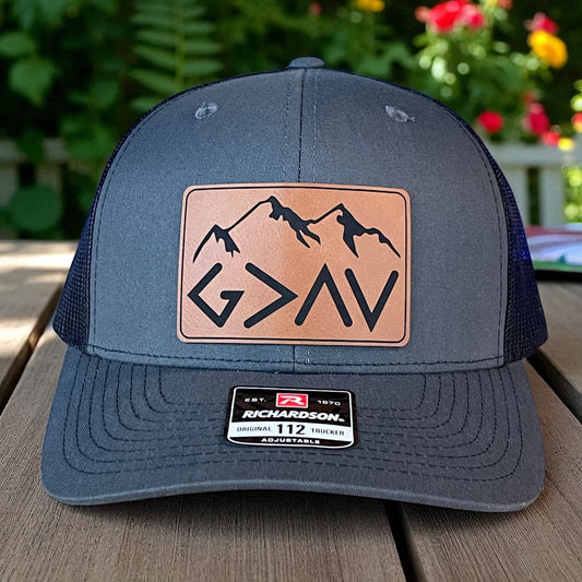 God Is Greater Than The Highs And Lows Christian SnapBack Leather Patch Hat Rawhide Rectangular - Hollow Point Society - Patch Hat