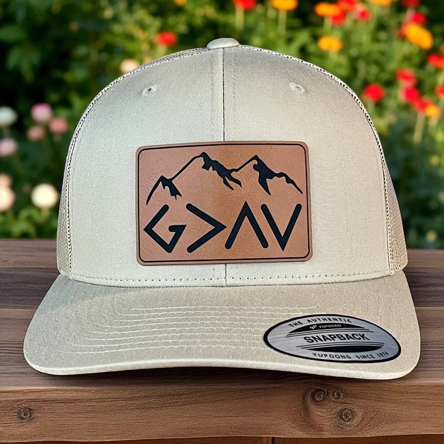 God Is Greater Than The Highs And Lows Christian SnapBack Leather Patch Hat Rawhide Rectangular - Hollow Point Society - Patch Hat
