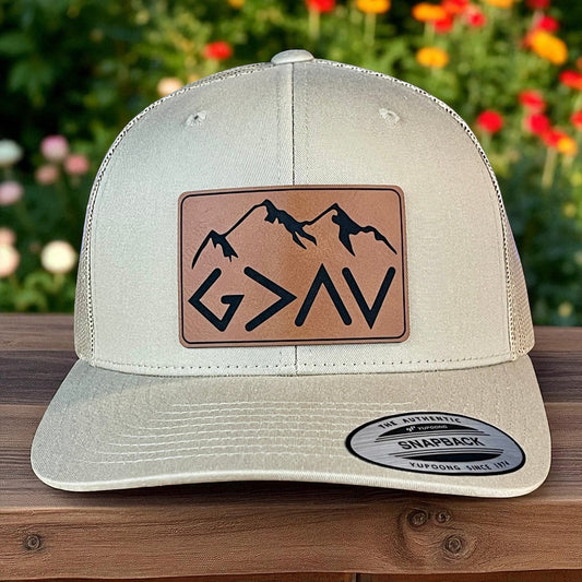 God Is Greater Than The Highs And Lows Christian SnapBack Leather Patch Hat Rawhide Rectangular - Hollow Point Society - Patch Hat