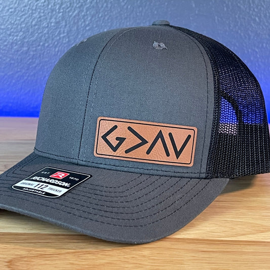 God Is Greater Than The Highs And Lows Christian SnapBack Leather Patch Hat Rawhide Side - Hollow Point Society - Patch Hat