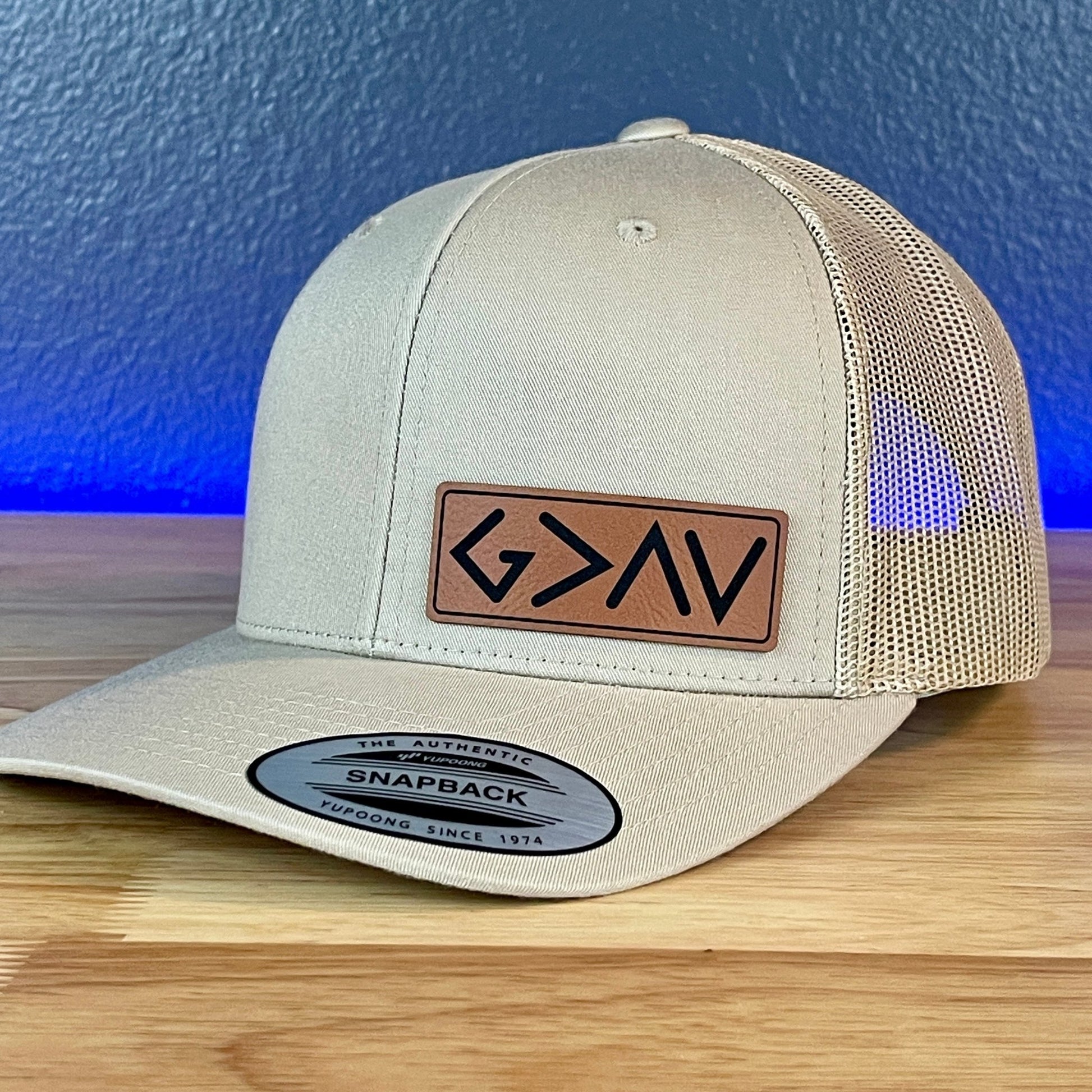 God Is Greater Than The Highs And Lows Christian SnapBack Leather Patch Hat Rawhide Side - Hollow Point Society - Patch Hat