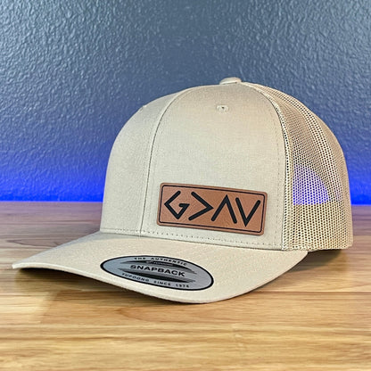 God Is Greater Than The Highs And Lows Christian SnapBack Leather Patch Hat Rawhide Side - Hollow Point Society - Patch Hat