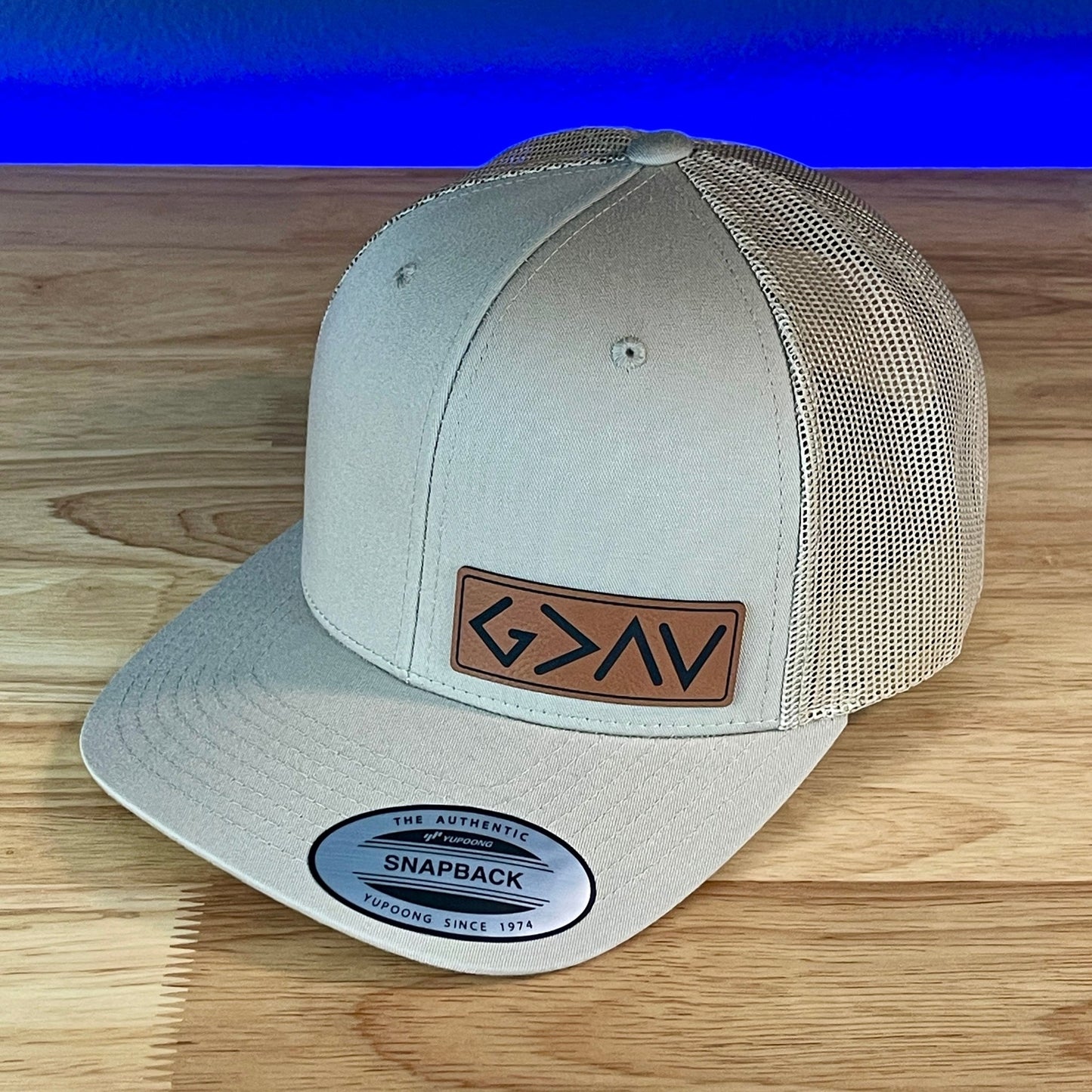 God Is Greater Than The Highs And Lows Christian SnapBack Leather Patch Hat Rawhide Side - Hollow Point Society - Patch Hat