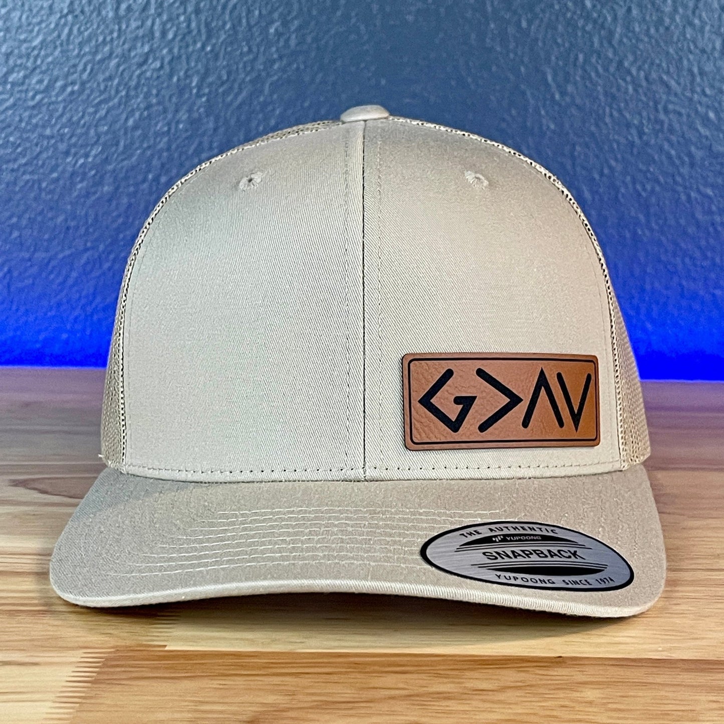 God Is Greater Than The Highs And Lows Christian SnapBack Leather Patch Hat Rawhide Side - Hollow Point Society - Patch Hat