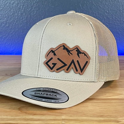 God Is Greater Than The Highs And Lows Christian SnapBack Leather Patch Hat Rawhide Side Outline - Hollow Point Society - Patch Hat