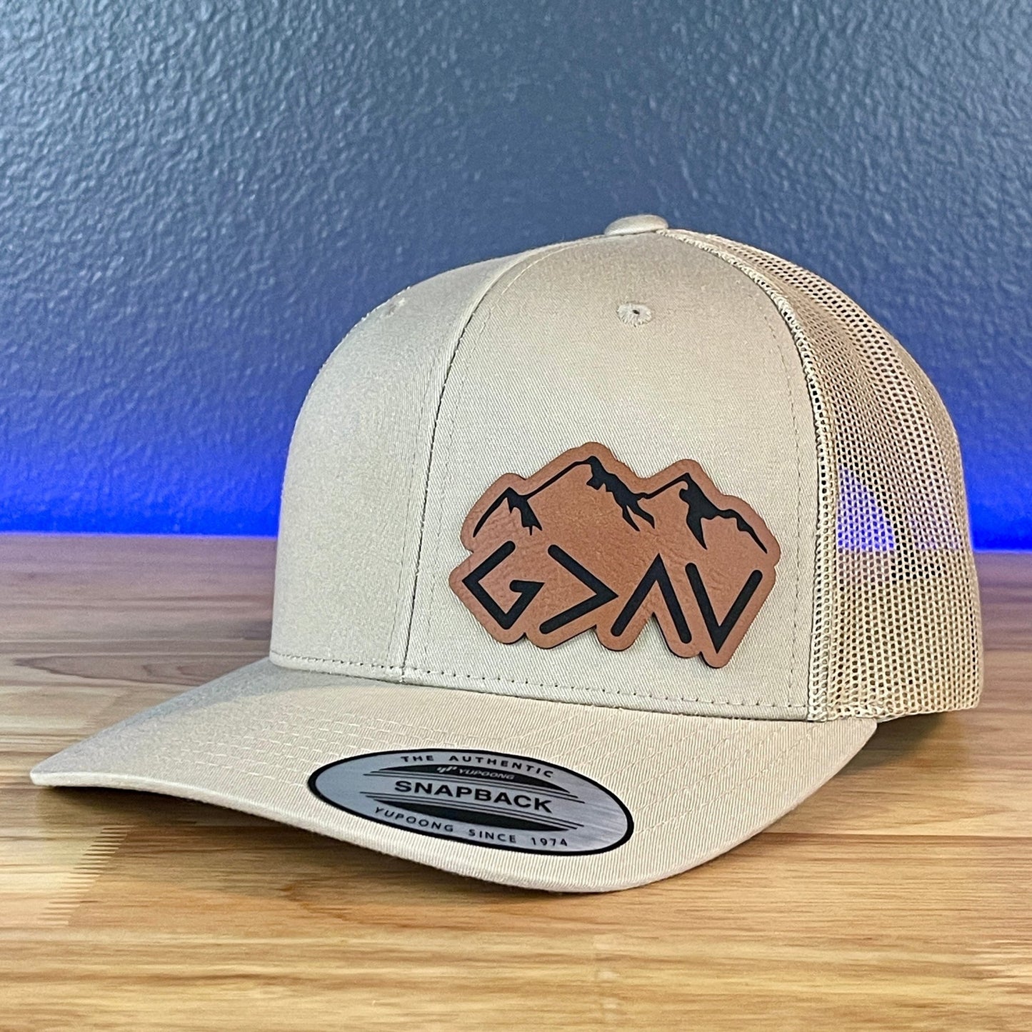 God Is Greater Than The Highs And Lows Christian SnapBack Leather Patch Hat Rawhide Side Outline - Hollow Point Society - Patch Hat