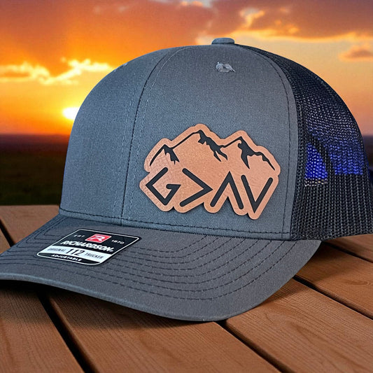 God Is Greater Than The Highs And Lows Christian SnapBack Leather Patch Hat Rawhide Side Outline