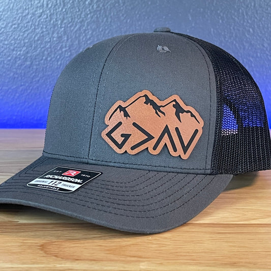 God Is Greater Than The Highs And Lows Christian SnapBack Leather Patch Hat Rawhide Side Outline - Hollow Point Society - Patch Hat