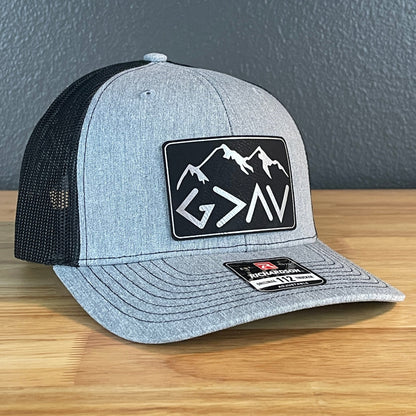 God Is Greater Than The Highs And Lows Christian SnapBack Leather Patch Hat Rectangular Blk/Silv - Hollow Point Society - Patch Hat