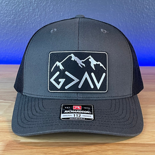 God Is Greater Than The Highs And Lows Christian SnapBack Leather Patch Hat Rectangular Blk/Silv - Hollow Point Society - Patch Hat