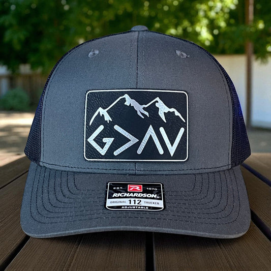 God Is Greater Than The Highs And Lows Christian SnapBack Leather Patch Hat Rectangular Blk/Silv - Hollow Point Society - Patch Hat
