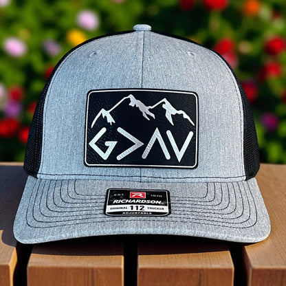 God Is Greater Than The Highs And Lows Christian SnapBack Leather Patch Hat Rectangular Blk/Silv - Hollow Point Society - Patch Hat