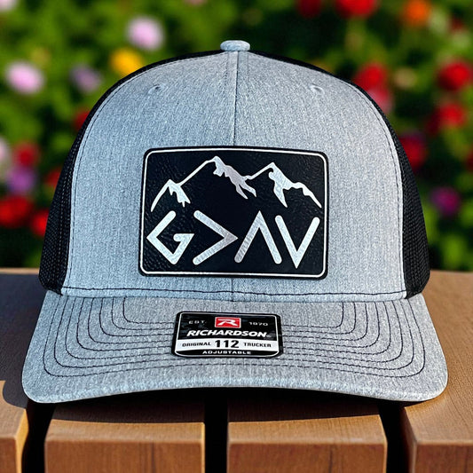 God Is Greater Than The Highs And Lows Christian SnapBack Leather Patch Hat Rectangular Blk/Silv - Hollow Point Society - Patch Hat
