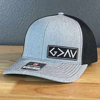 God Is Greater Than The Highs And Lows Christian SnapBack Leather Patch Hat Side Blk/Silv - Hollow Point Society - Patch Hat