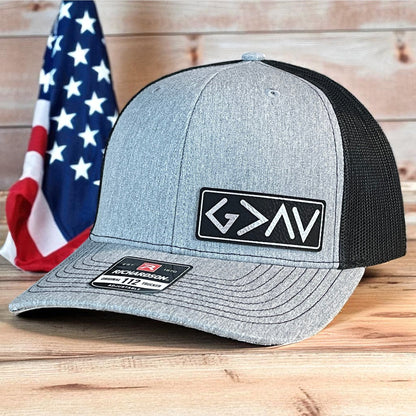 God Is Greater Than The Highs And Lows Christian SnapBack Leather Patch Hat Side Blk/Silv - Hollow Point Society - Patch Hat