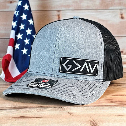 God Is Greater Than The Highs And Lows Christian SnapBack Leather Patch Hat Side Blk/Silv - Hollow Point Society - Patch Hat