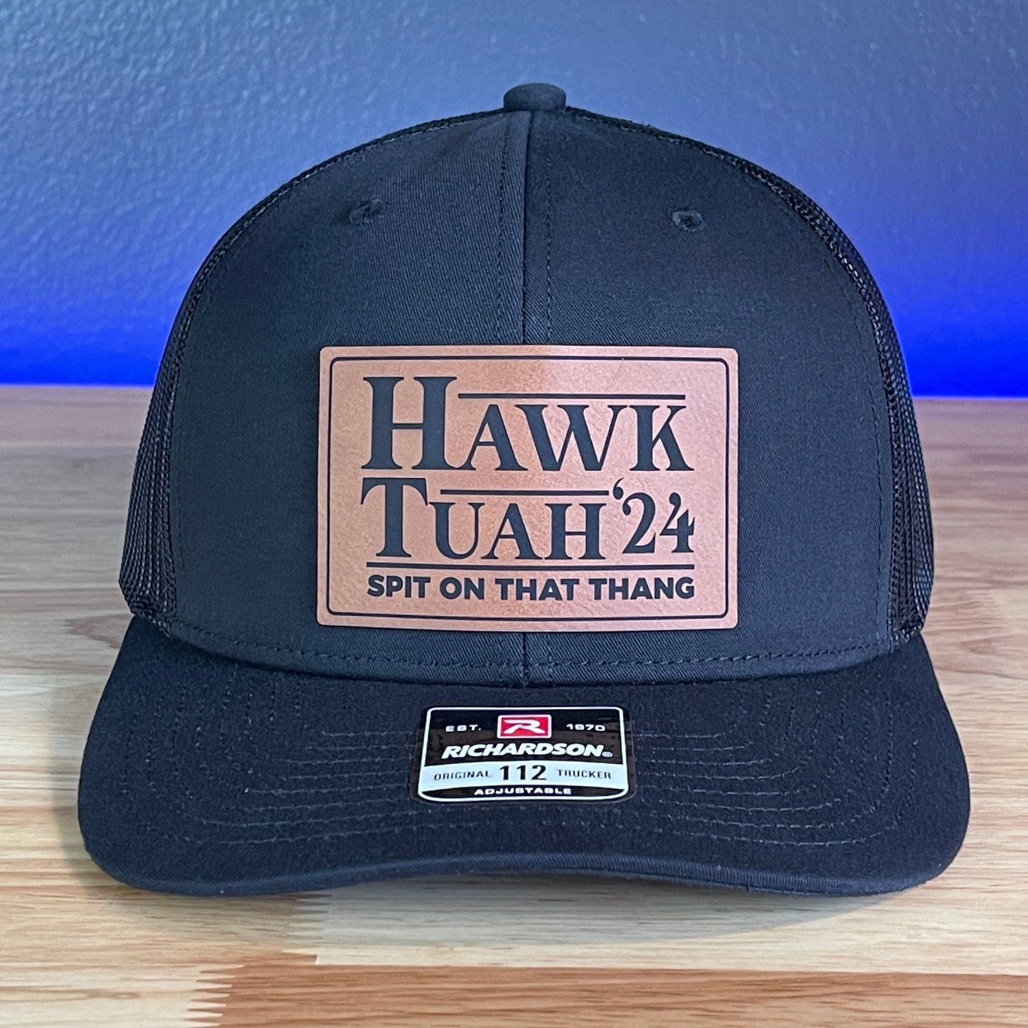 Hawk Tuah Spit On That Thang Viral Leather Patch Hat Black - Hollow Point Society - Patch Hat