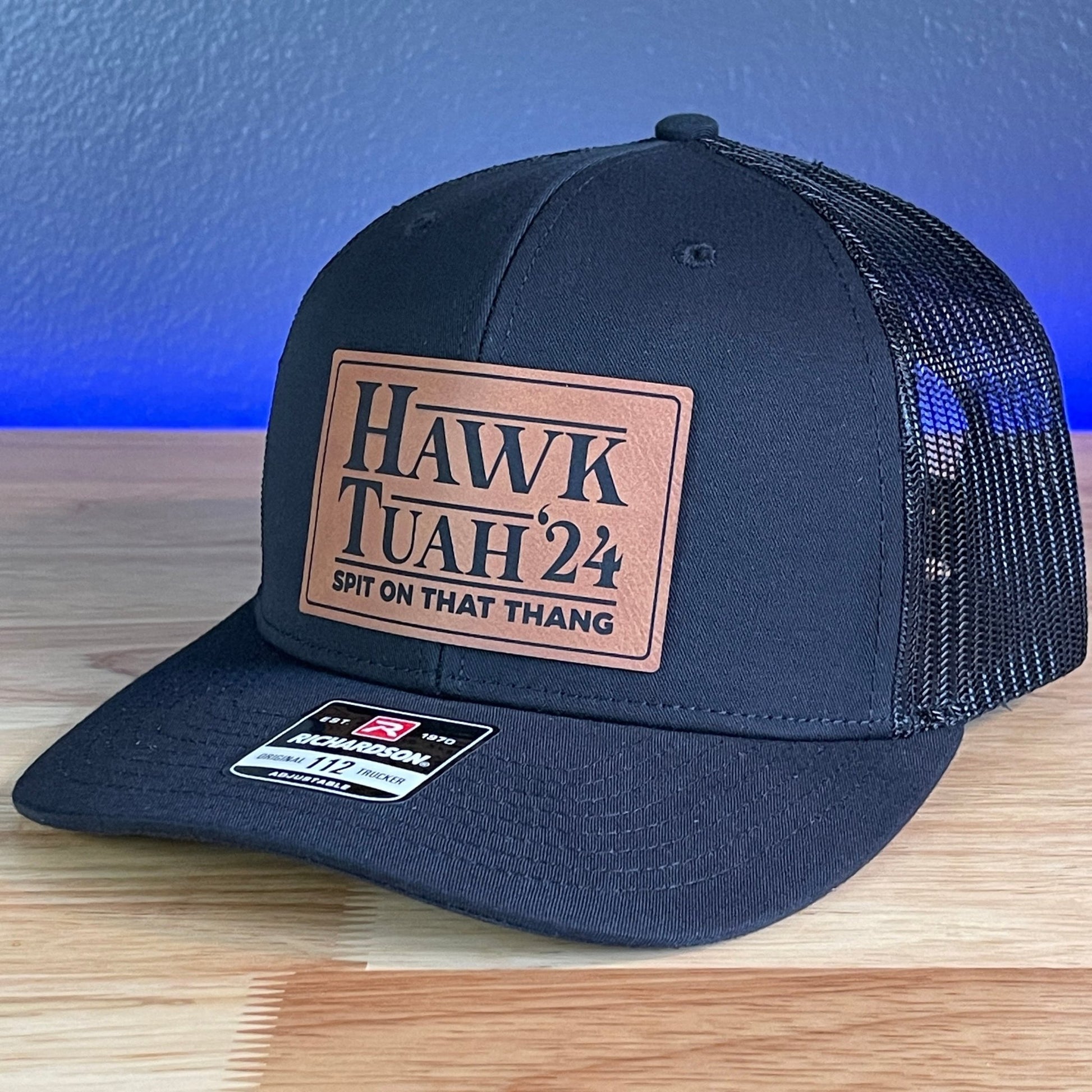 Hawk Tuah Spit On That Thang Viral Leather Patch Hat Black - Hollow Point Society - Patch Hat