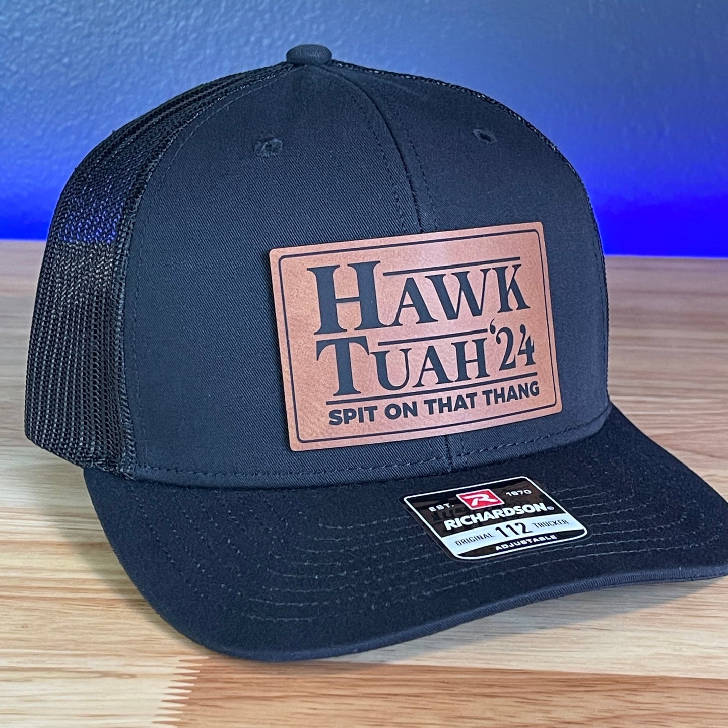 Hawk Tuah Spit On That Thang Viral Leather Patch Hat Black - Hollow Point Society - Patch Hat