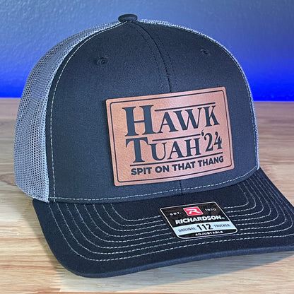 Hawk Tuah Spit On That Thang Viral Leather Patch Hat Black/Charcoal - Hollow Point Society - Patch Hat