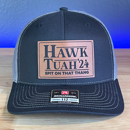 Hawk Tuah Spit On That Thang Viral Leather Patch Hat Black/Charcoal - Hollow Point Society - Patch Hat