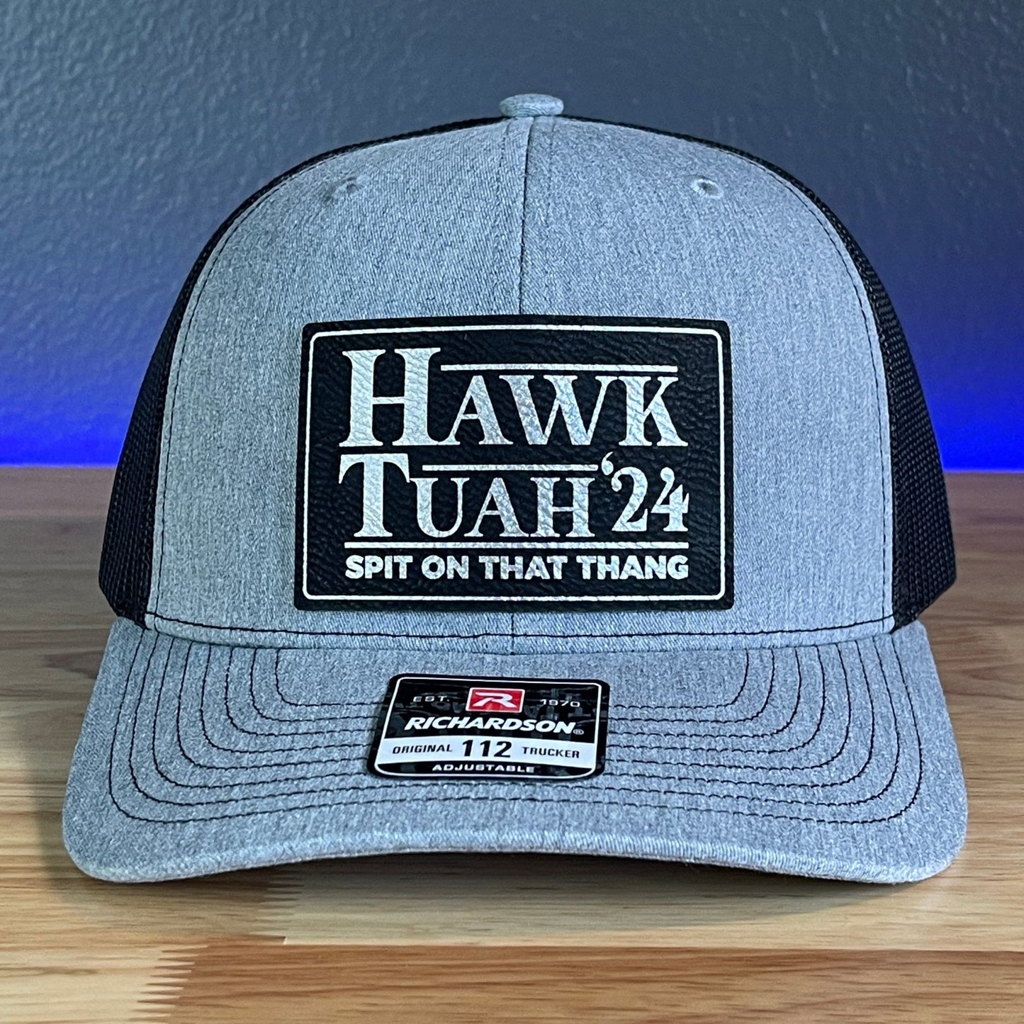 Hawk Tuah Spit On That Thang Viral Leather Patch Hat Black/Silver Patch - Hollow Point Society - Patch Hat