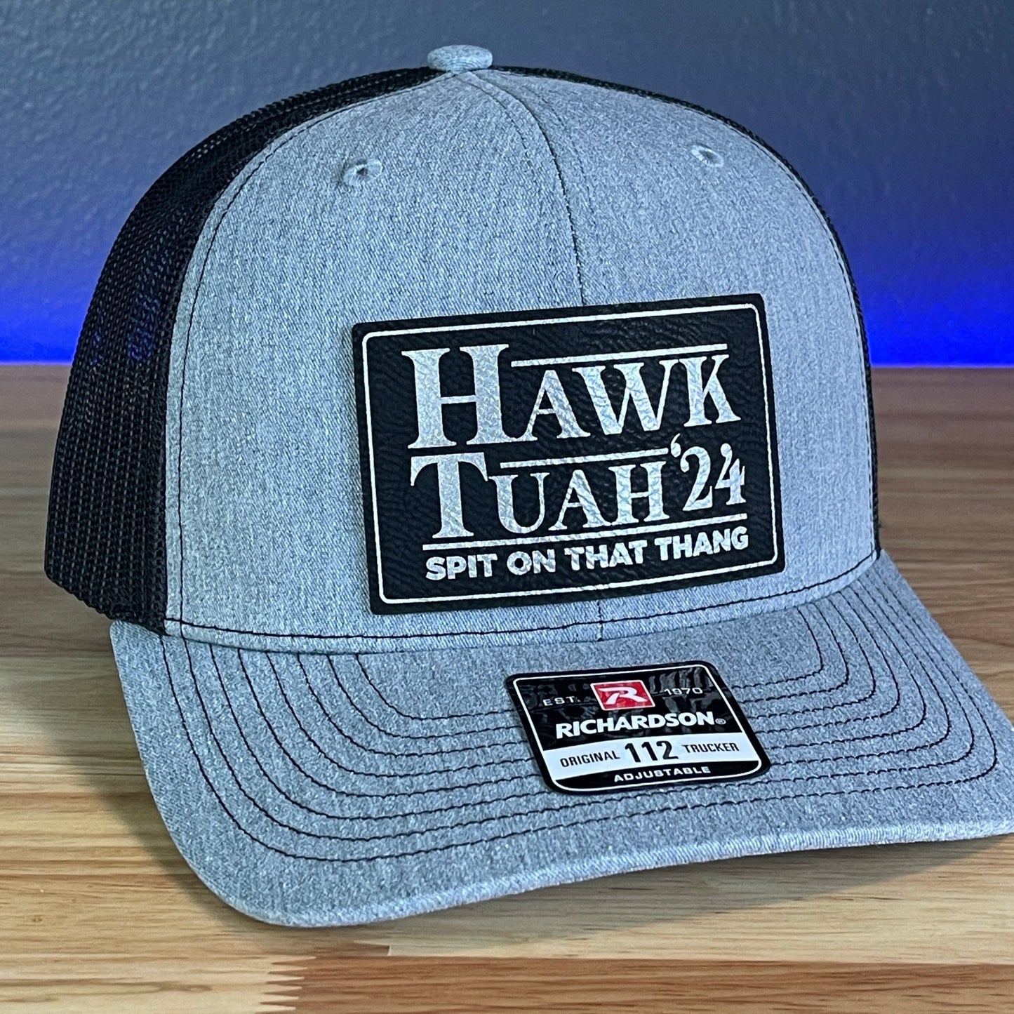 Hawk Tuah Spit On That Thang Viral Leather Patch Hat Black/Silver Patch - Hollow Point Society - Patch Hat