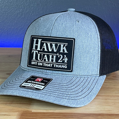 Hawk Tuah Spit On That Thang Viral Leather Patch Hat Black/Silver Patch - Hollow Point Society - Patch Hat