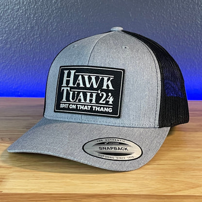 Hawk Tuah Spit On That Thang Viral Leather Patch Hat Black/Silver Patch - Hollow Point Society - Patch Hat