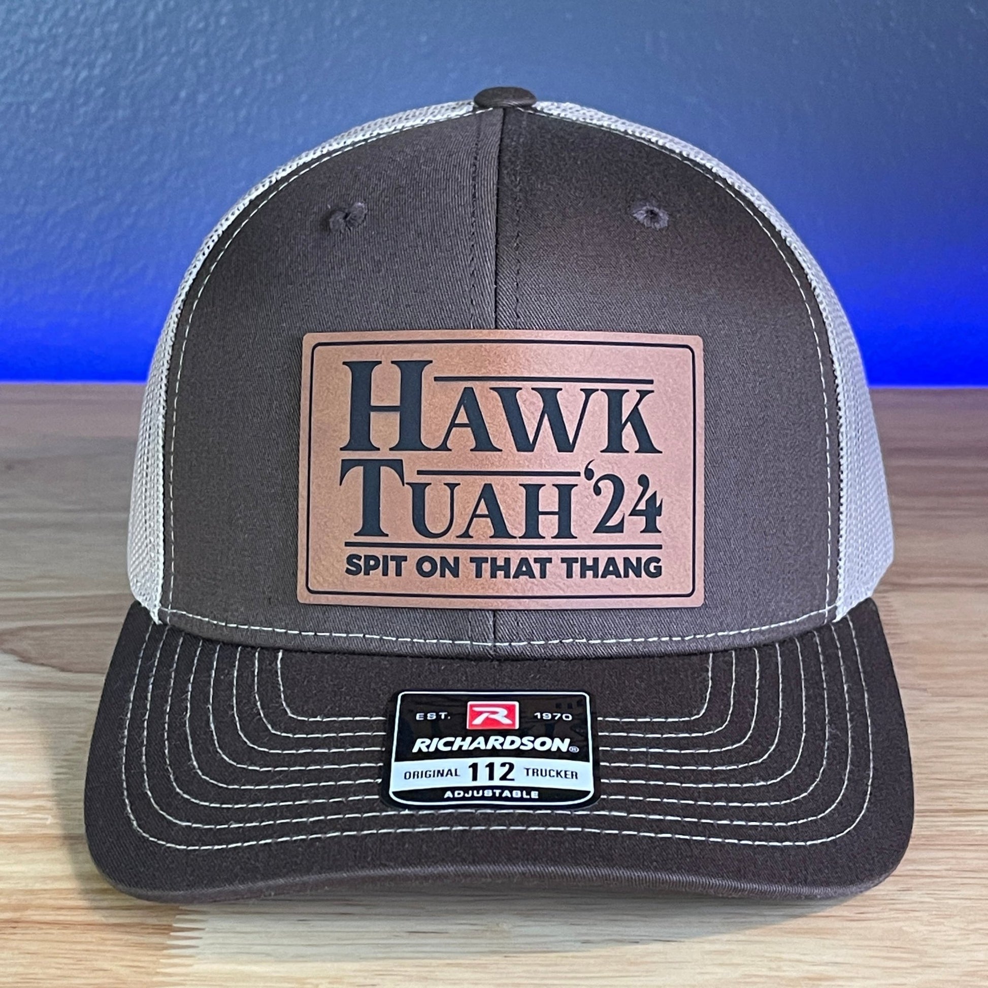 Hawk Tuah Spit On That Thang Viral Leather Patch Hat Brown/Khaki - Hollow Point Society - Patch Hat