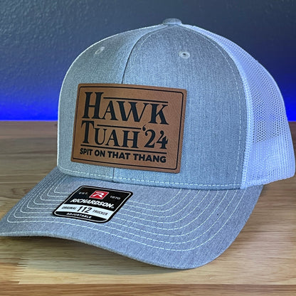 Hawk Tuah Spit On That Thang Viral Leather Patch Hat Grey/White - Hollow Point Society - Patch Hat