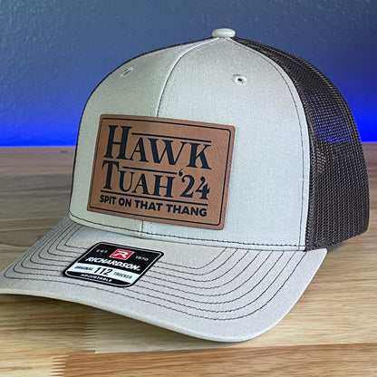 Hawk Tuah Spit On That Thang Viral Leather Patch Hat Khaki/Brown - Hollow Point Society - Patch Hat