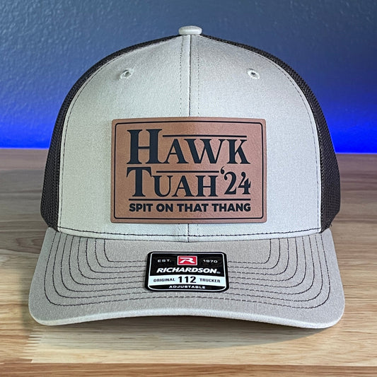 Hawk Tuah Spit On That Thang Viral Leather Patch Hat Khaki/Brown - Hollow Point Society - Patch Hat