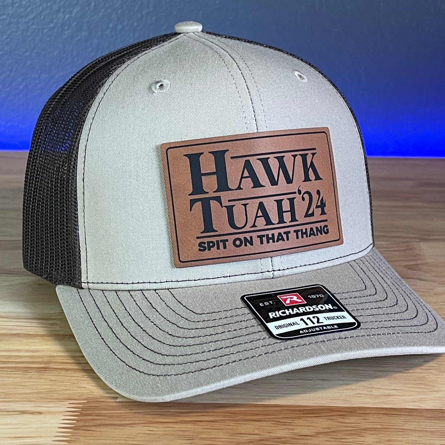 Hawk Tuah Spit On That Thang Viral Leather Patch Hat Khaki/Brown - Hollow Point Society - Patch Hat