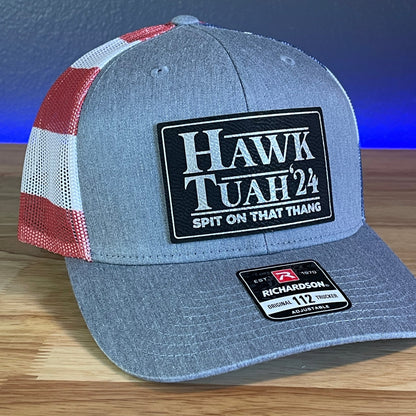 Hawk Tuah Spit On That Thang Viral Leather Patch Hat Stars & Stripes Blk/Silver Patch - Hollow Point Society - Patch Hat