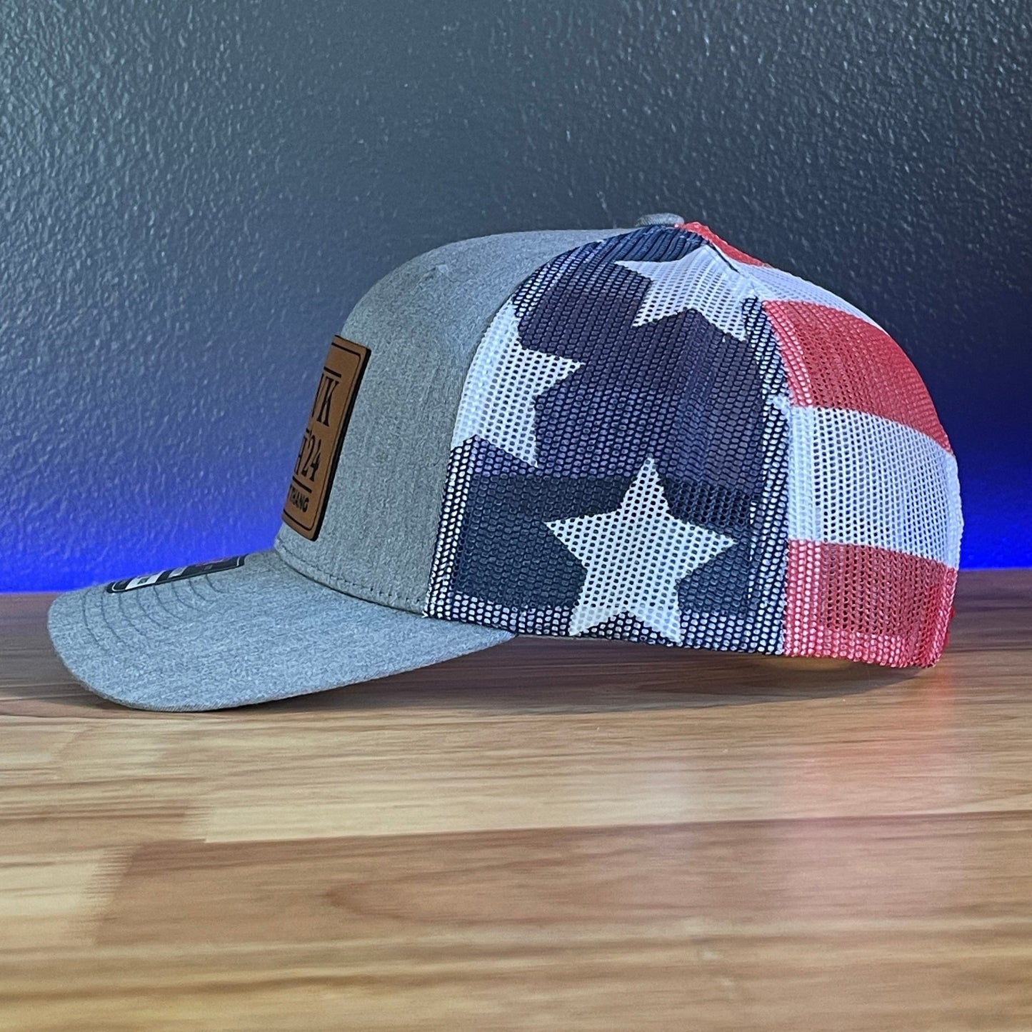 Hawk Tuah Spit On That Thang Viral Leather Patch Hat Stars & Stripes - Hollow Point Society - Patch Hat