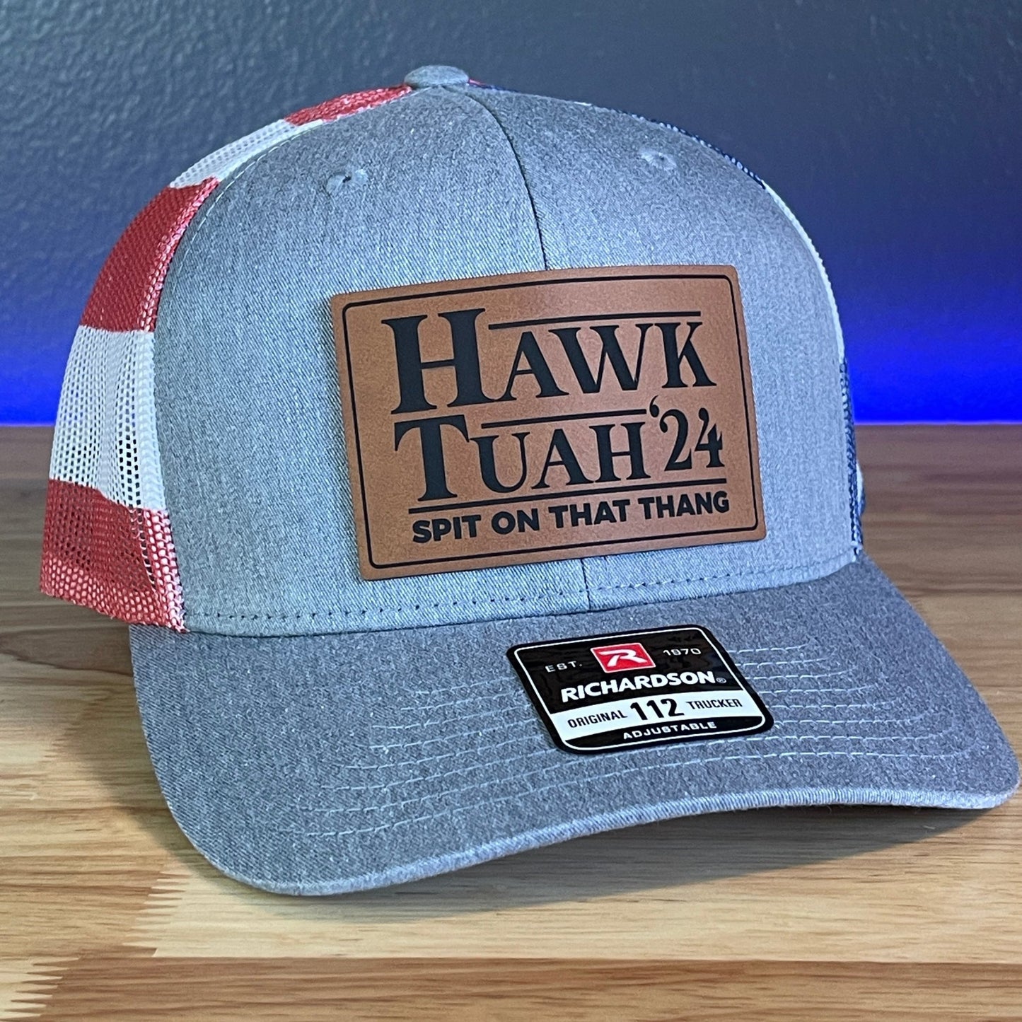 Hawk Tuah Spit On That Thang Viral Leather Patch Hat Stars & Stripes - Hollow Point Society - Patch Hat