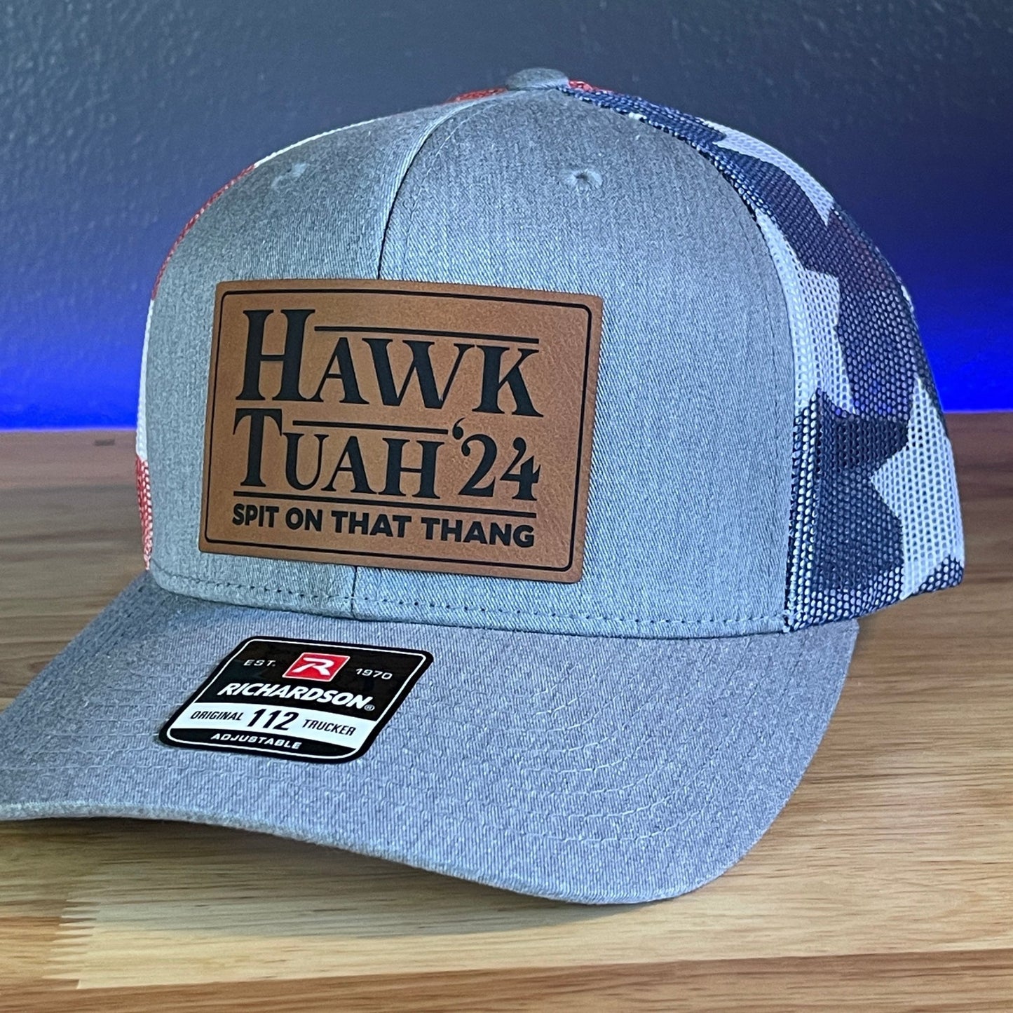 Hawk Tuah Spit On That Thang Viral Leather Patch Hat Stars & Stripes - Hollow Point Society - Patch Hat